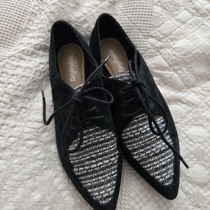 Farylrobin Black Suede Pointy Toe Oxford Shoes Classic Normcore | Size 8